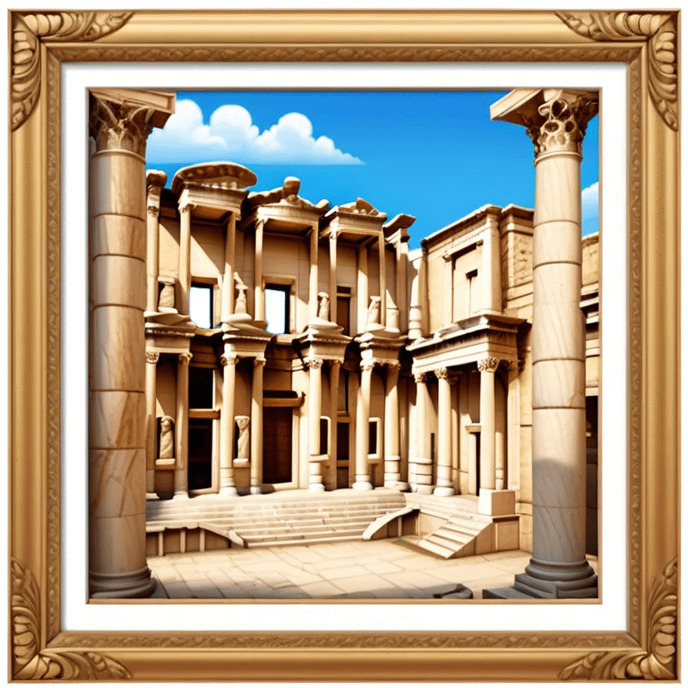 Cinematic Realistic Library of Celsus Landmark Emoji, depicted with an ornate ancient facade rendered with lifelike textures and warm, historical lighting. emoji