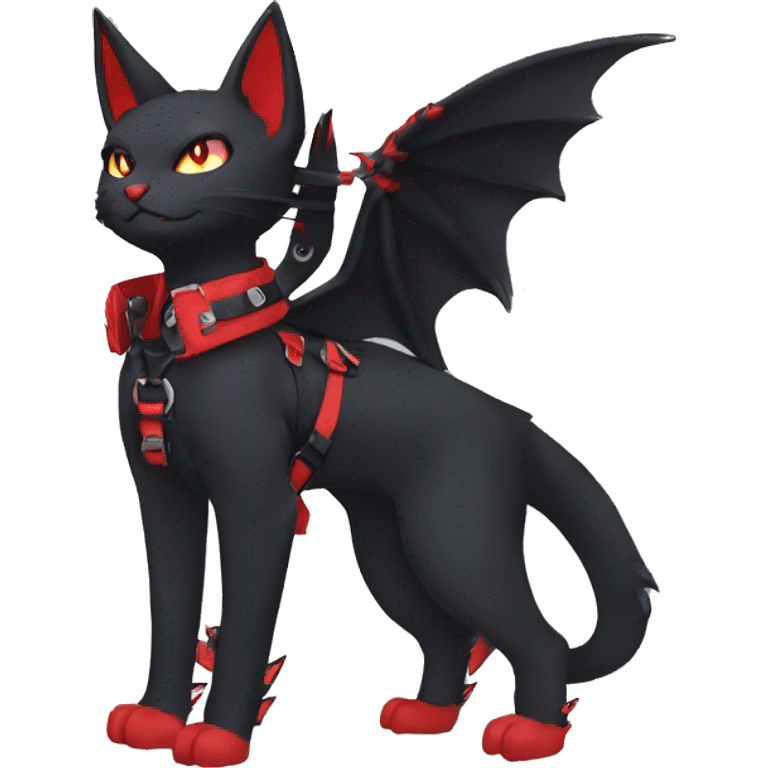 cool edgy black punk red ethereal fantasy nargacuga-bat-cat-Fakemon collar harness full body emoji