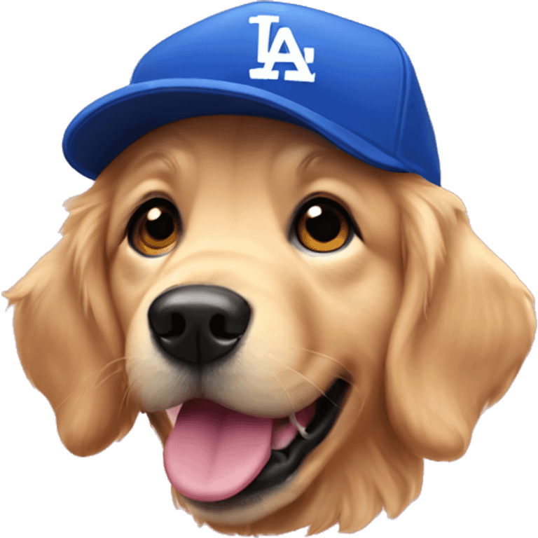 Golden retriever wearing pink dodgers hat emoji