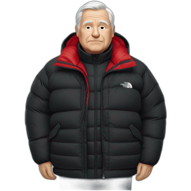 old white man overweight with black and red supreme north face puffy jacket  upper body bust emoji