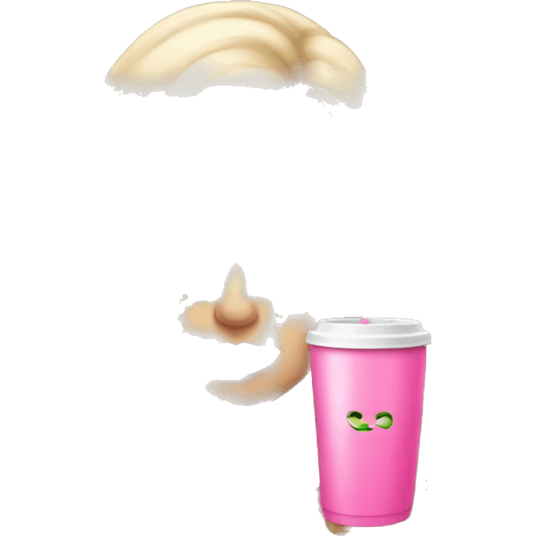 blonde with green eyes pink lips drinking pink tumbler wearing a pink bow in long wavy blonde hair emoji