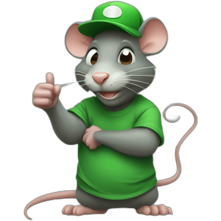 evil rat with a green cap and green tshirt giving thumbs up emoji