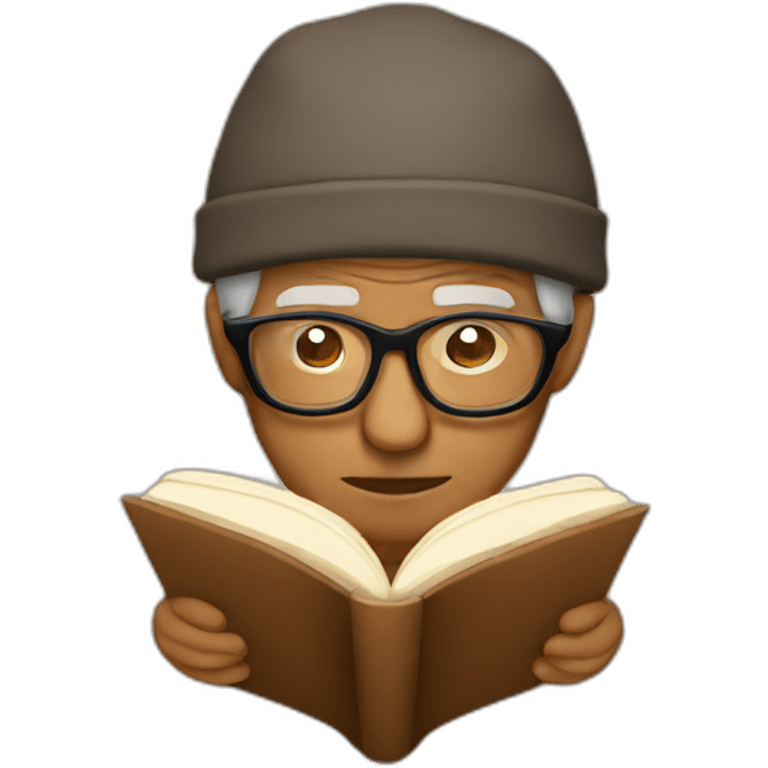 Old brown man with glasses reading a book and wearing sleeping hat emoji