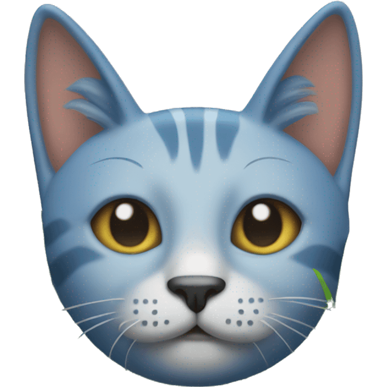 Cat with blue ears grass on floor  emoji