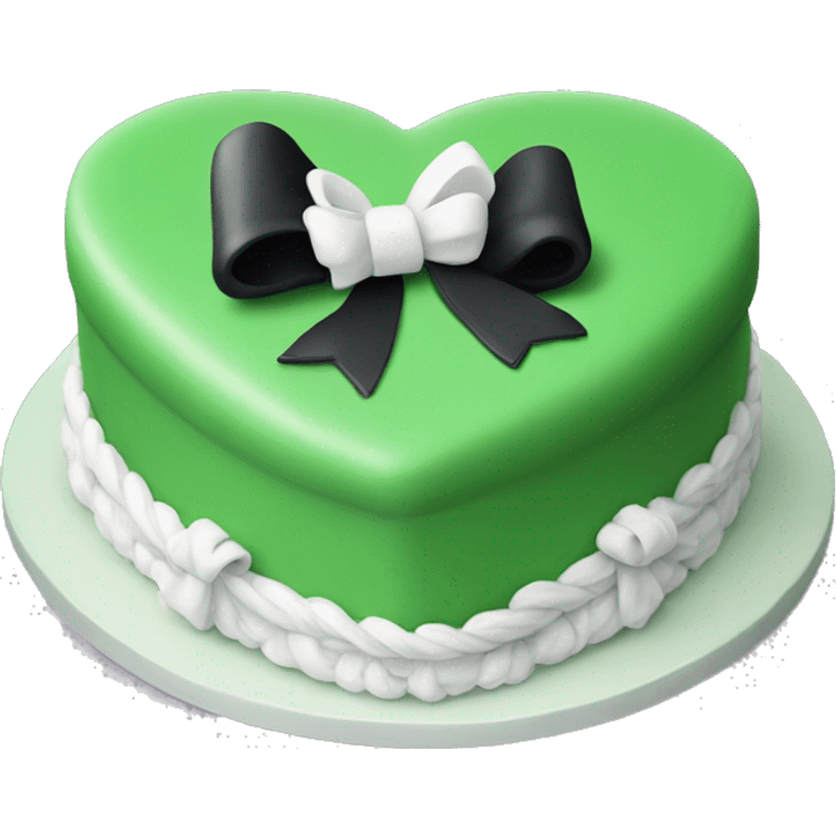 Green heart shaped birthday cake with black and white bows  emoji