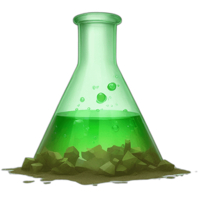 green laboratory flask, cubism, rough edges, dirt on glass emoji