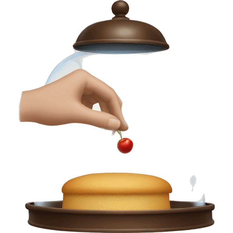 one hand with tray and the other opening the cloche emoji