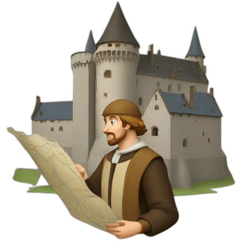 medieval architect in action, thinking over a map of a building emoji