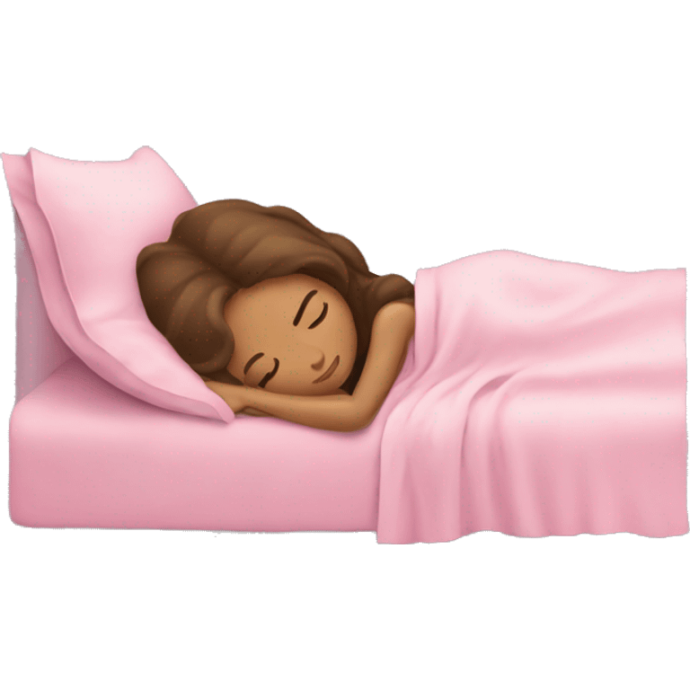 With girl with brown hair sleeping in pink sheets emoji