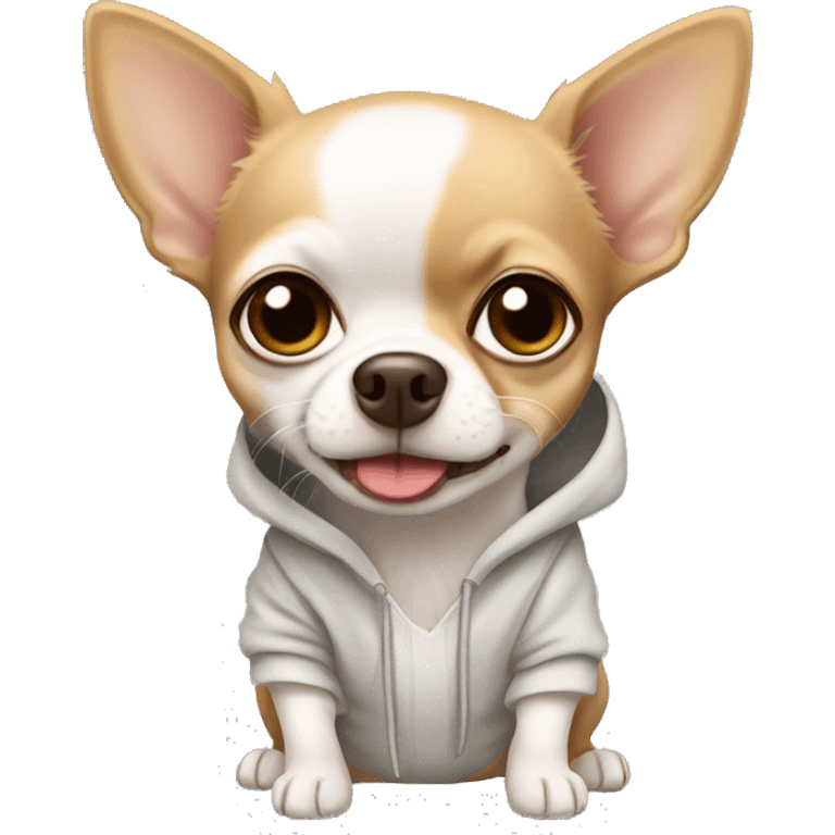 Chihuahua white and tan with a hoodie emoji