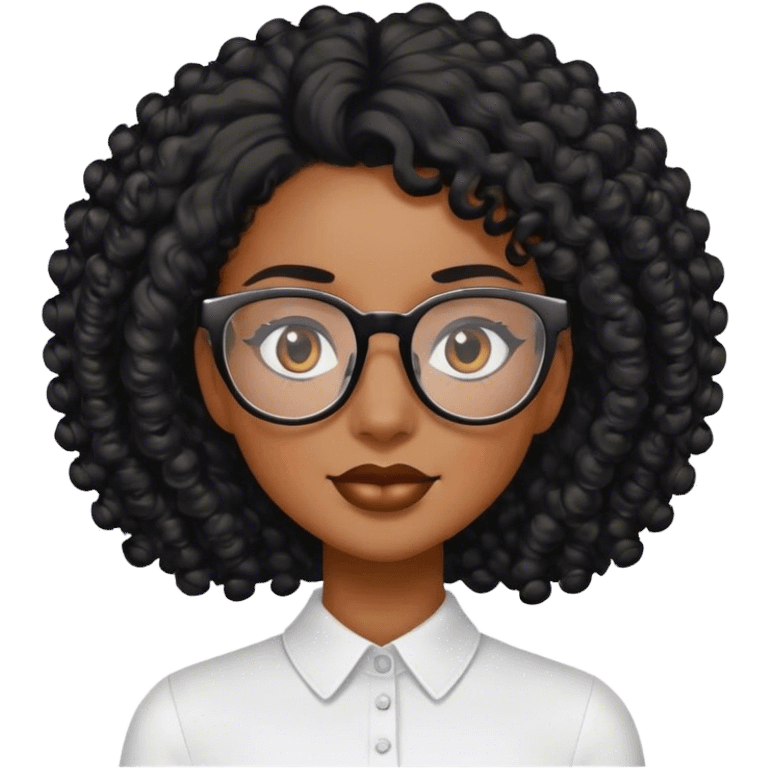 A black woman with square glasses and curly black hair emoji