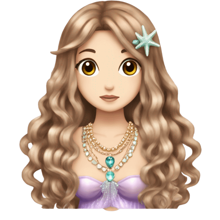 mermaid hime gyaru girl, brown hair, shell jewellery  emoji