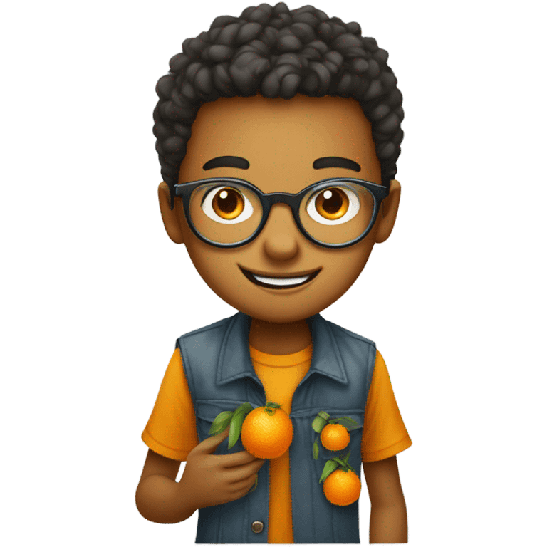 portrait of a stylish boy with mandarin oranges for chinese new year plus round metal frame specs emoji