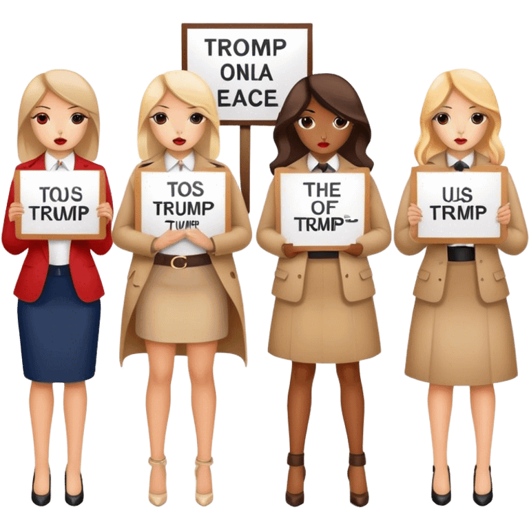 girls with stylish accessories protesting, President Trump emoji