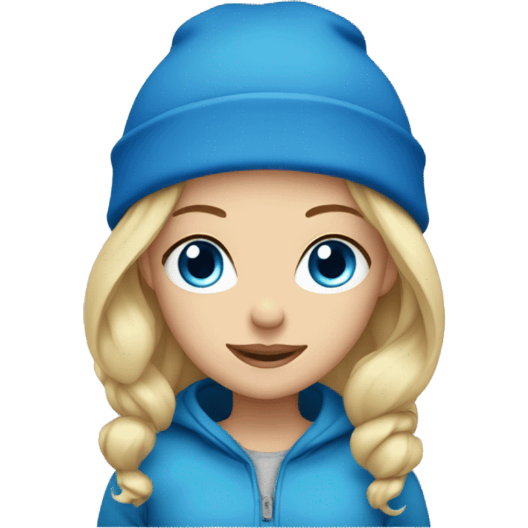 Blonde girl with blue eyes with blue beanie  emoji