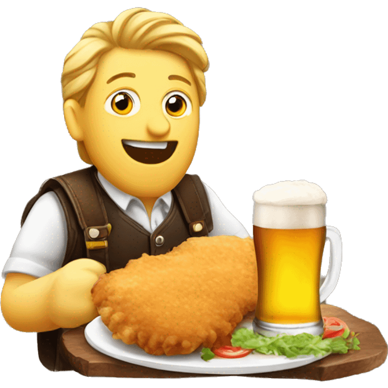 austrian eating schnitzel and drinking beer emoji