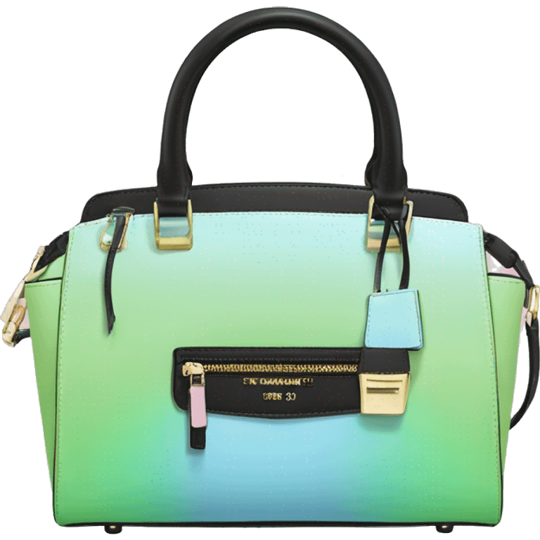 Realistic light green light blue light pink ombre and black michael kors satchel purse. emoji