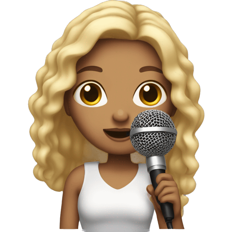 Latina with light skin singing with mic emoji