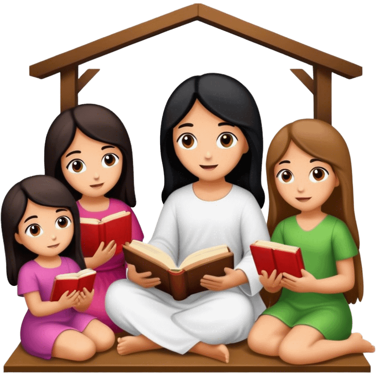 Devotional Christ with girls black  in house reading emoji