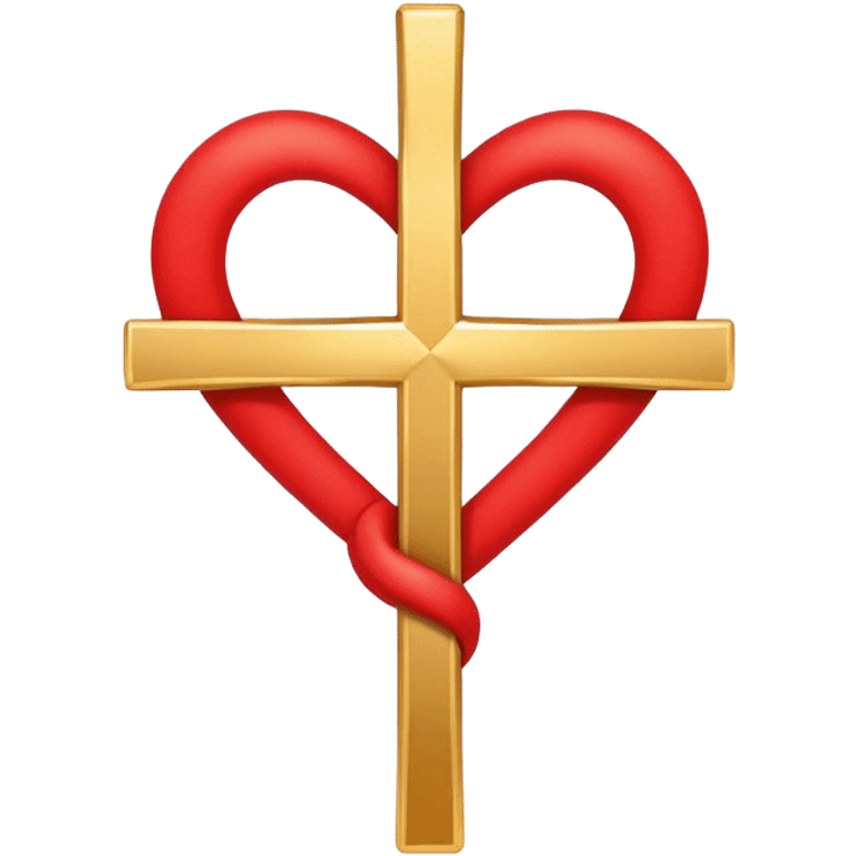 Two red  heart outlines  entwined with a simple gold cross  emoji