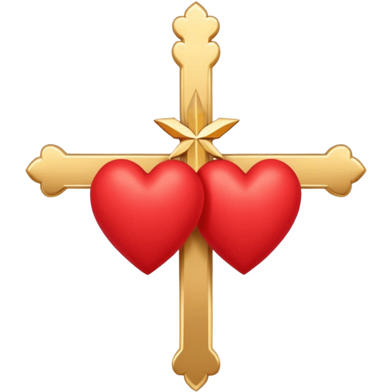 Two red  hearts connected by one simple gold cross  emoji