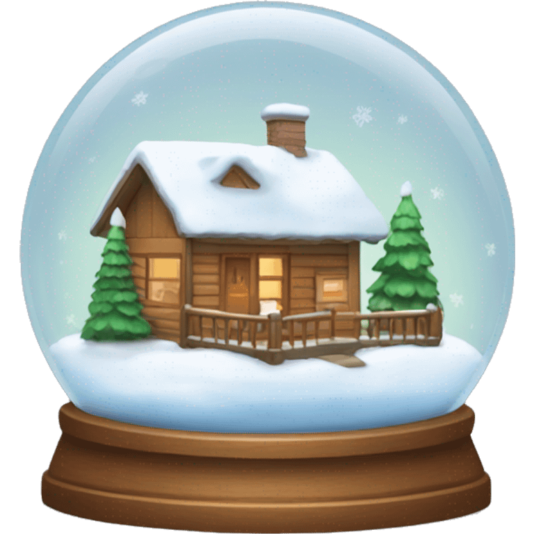 A snow globe with a cabin and a small family emoji