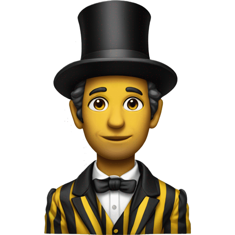 Drew in black and yellow stripped shirt with Abraham Lincoln hat emoji