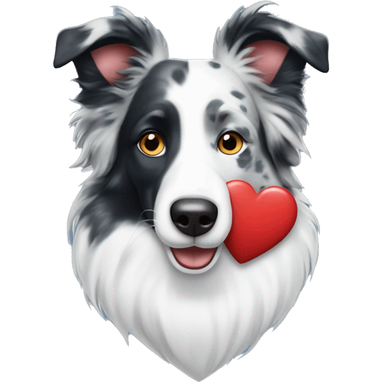 Bordercollie blue merle holding heart emoji