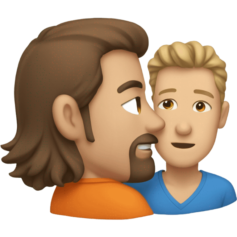 Two white guys kissing, brown hair, one orange shirt, one blue shirt emoji