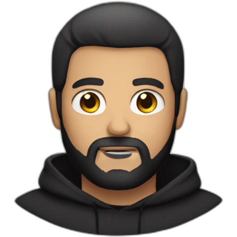 white bold man with black beard wearing a black hoodie emoji