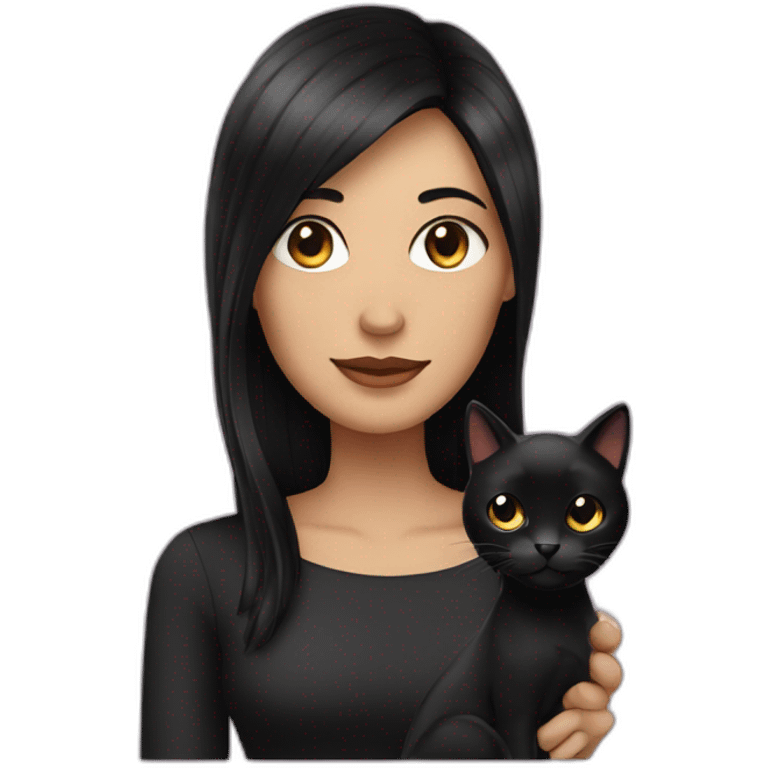 a woman with black hair and a black cat emoji