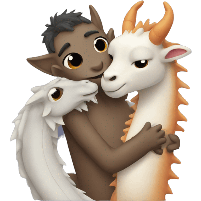 A dragon cuddling a lama emoji