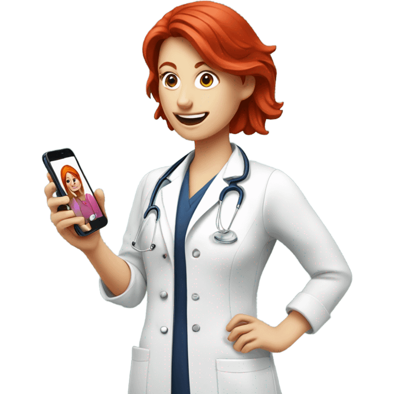 red hair nutritionist and patient messaging smatphone emoji