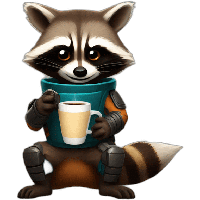 Rocket Raccoon Drinking Coffie emoji