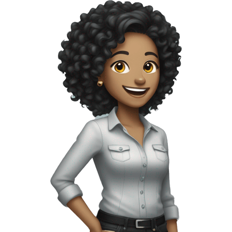 light skin woman with curly black hair expressing joy alongide a pocket pitbull emoji