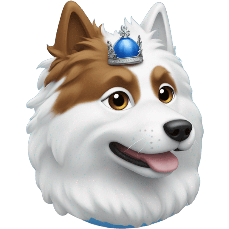 Spitz nain blanc et noir avec couronne avec un œil bleu et un oeil marron  emoji