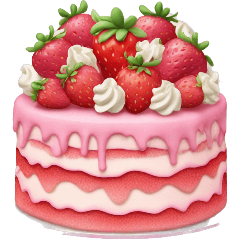 Pink strawberries and cream birthday cake  emoji