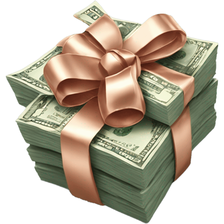 Stack of money wrapped up with a rose gold bow emoji