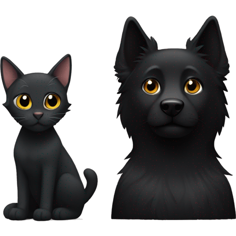 black shepherd sits next to a black cat emoji