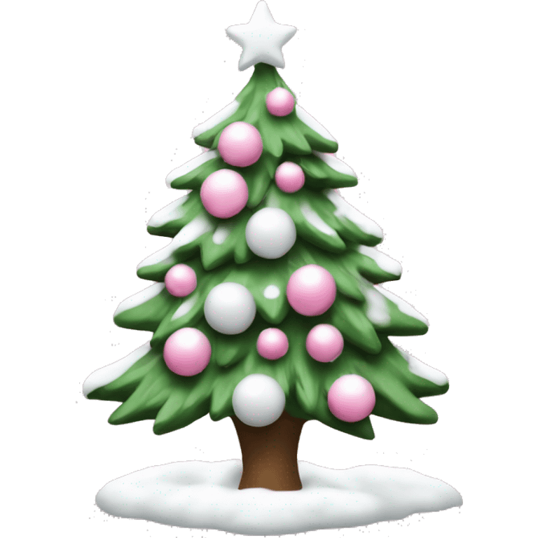 pink christmas tree with white snow and white ornaments  emoji