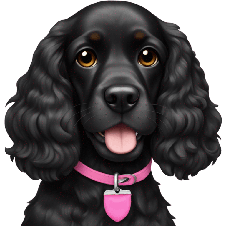 Fully Black cocker spaniel girl with pink collar emoji