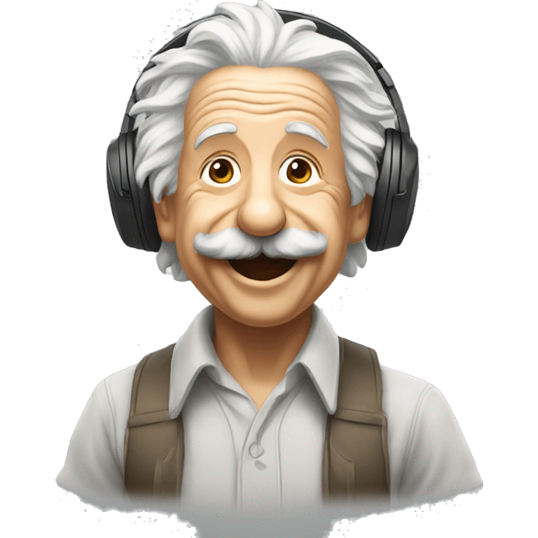 albert einstein happy, headphones and running emoji