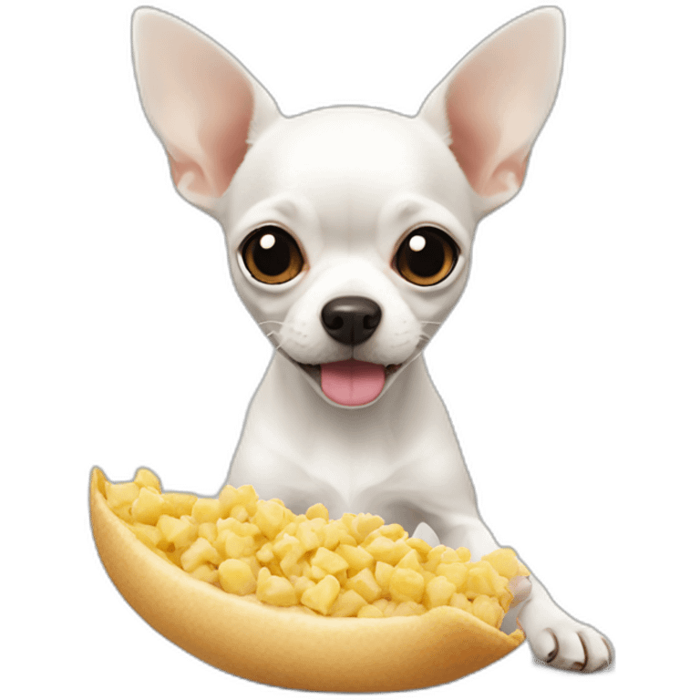 white chihuahua eating emoji