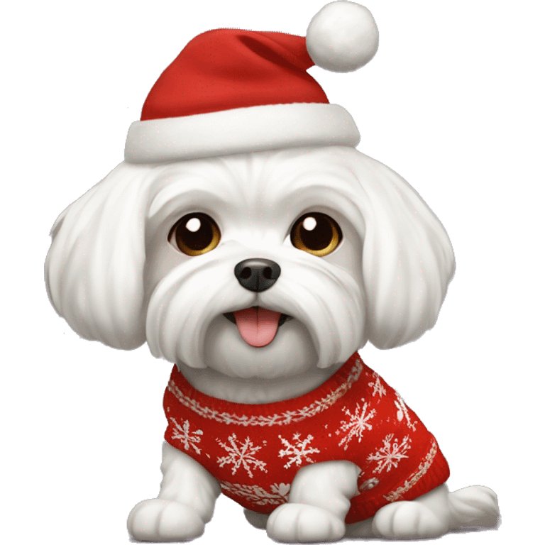 Maltese dog in Christmas sweater  emoji