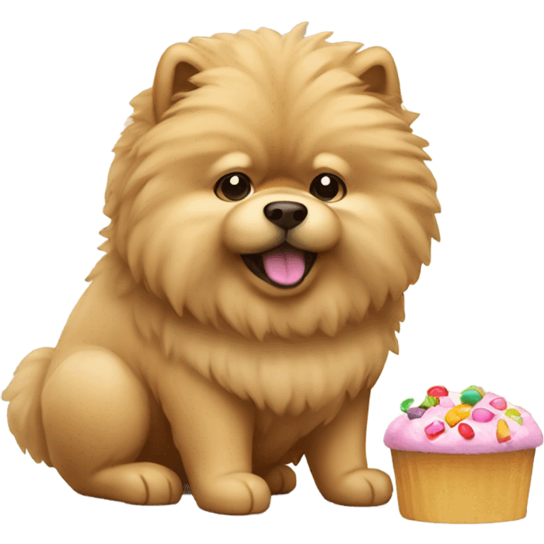 A beige Pom chow eating sweets emoji