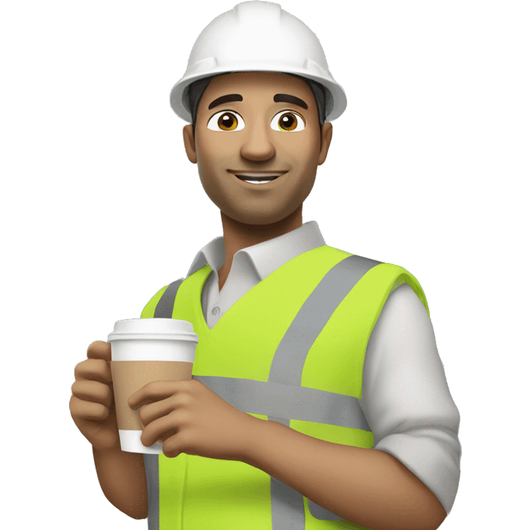 Civil engineer with white helmet holds coffee emoji