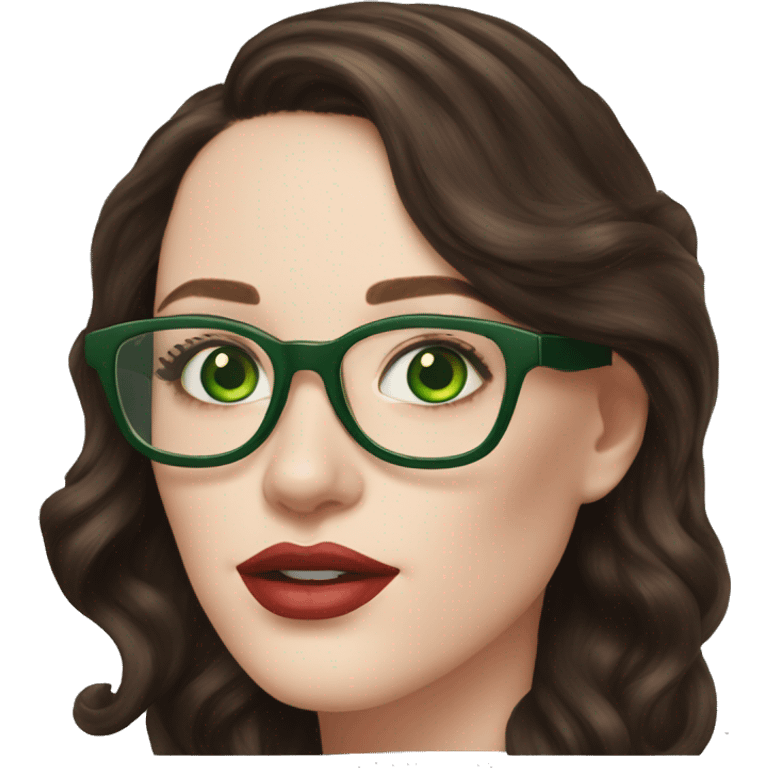 Kat Dennings with green eyes and transparent glasses and brunette with highlights hair emoji