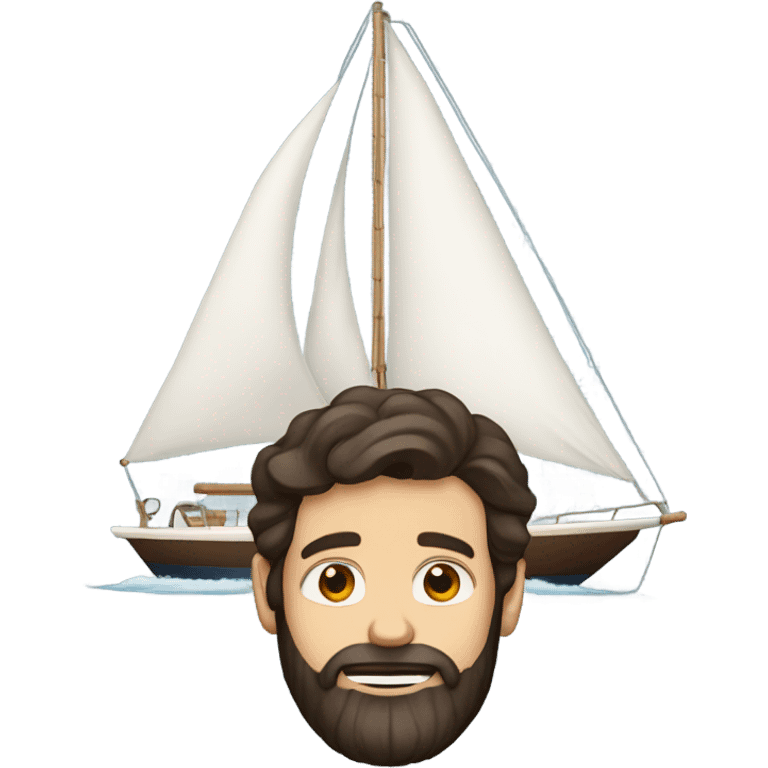 Dark brown hair man with beard on a big sailboat emoji