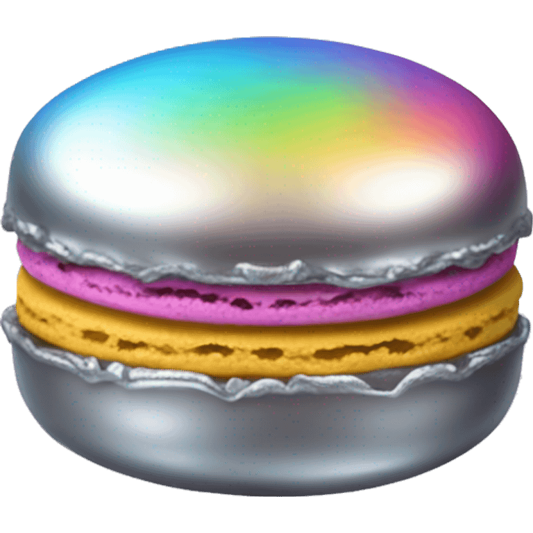 Realistic metallic silver macaroon with gradient colorful filling  emoji