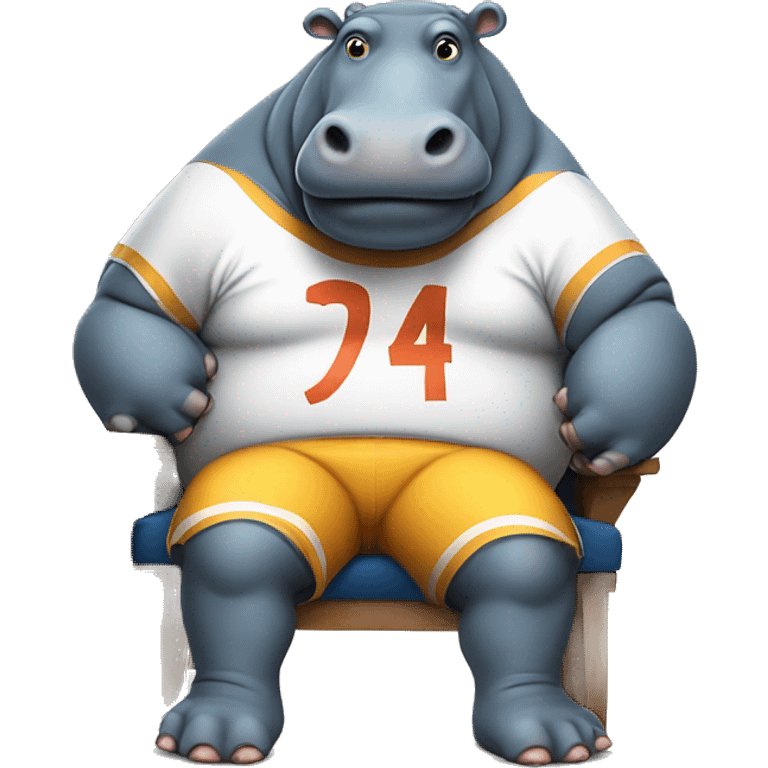 fat hippo as soccer player sit on chair emoji